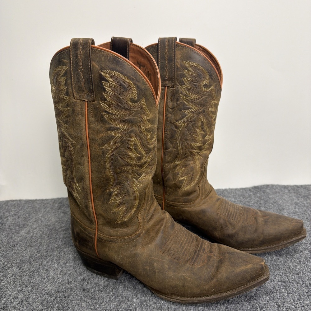 RED RANCH Brown Distressed Leather Cowboy Western Boots Snip Toe Men's Size 9
